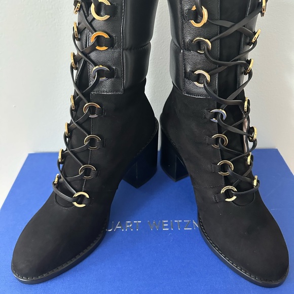 BNWT Stuart Weitzman Watson Tall Block-Heel Combat Boots - Picture 6 of 9
